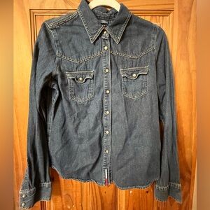 Tommy Hilfiger denim pearl snap bronze studs shirt top sz medium